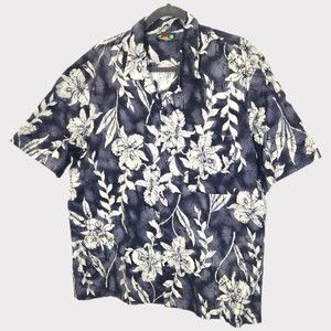 Mens Hawaii Blues XL Tropical Shirt Gray Orchids Short Sleeved Button Up Cotton